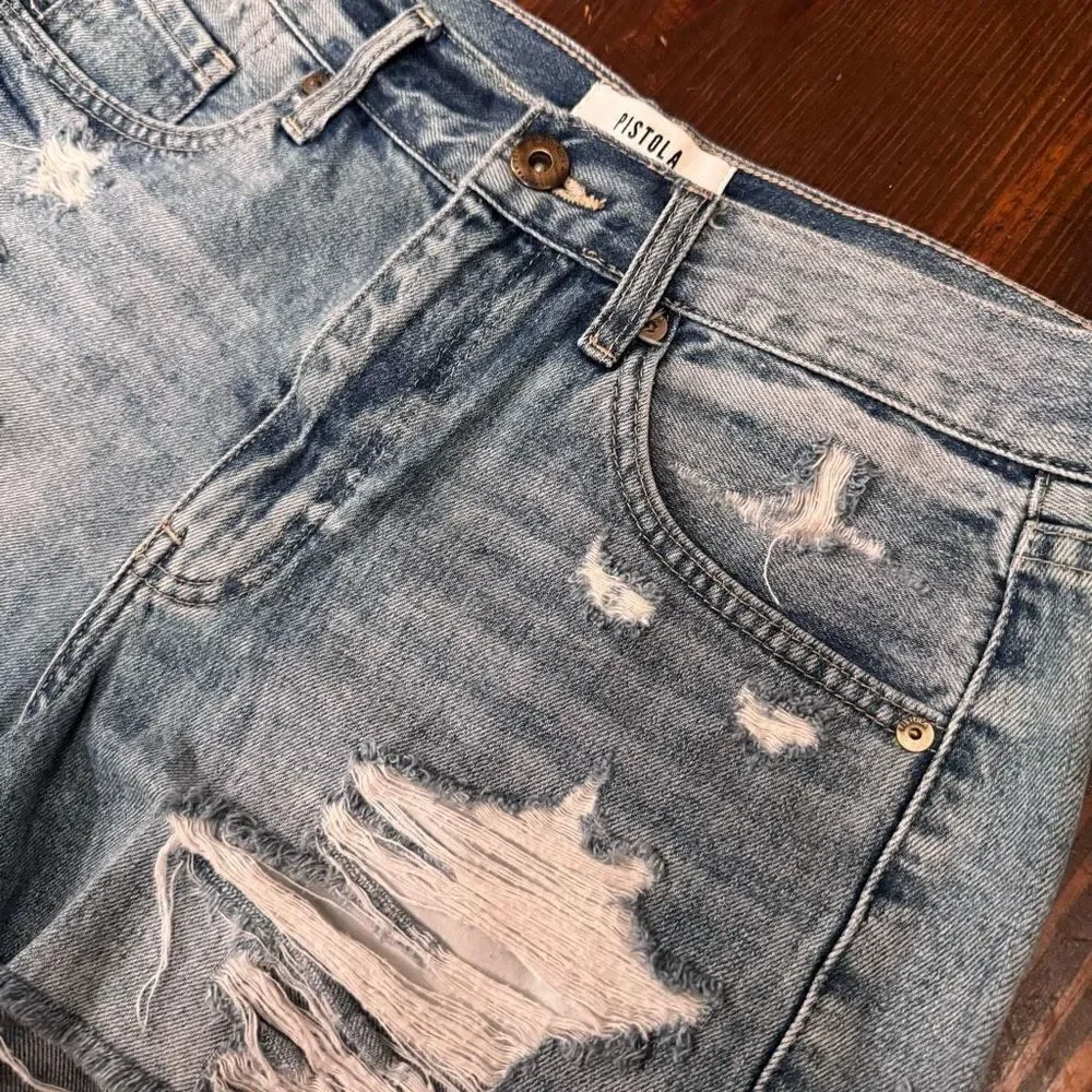 Pistola Nova Relaxed High Rise Cut Off Sante Fey Frayed Size 27 Denim Shorts